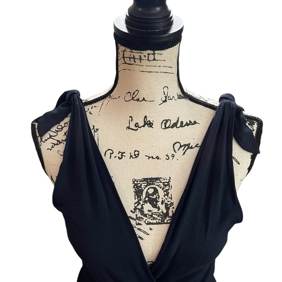 Lulus Maxi wrap Dress Surplice Neckline Navy Blue Size Small Formal Tie Straps - Picture 2 of 9